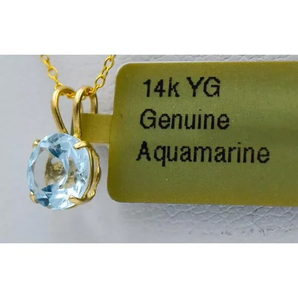 Genuine 1.07 Ct Aquamarine Pendant 14k Yellow Gold - Picture 3 of 5